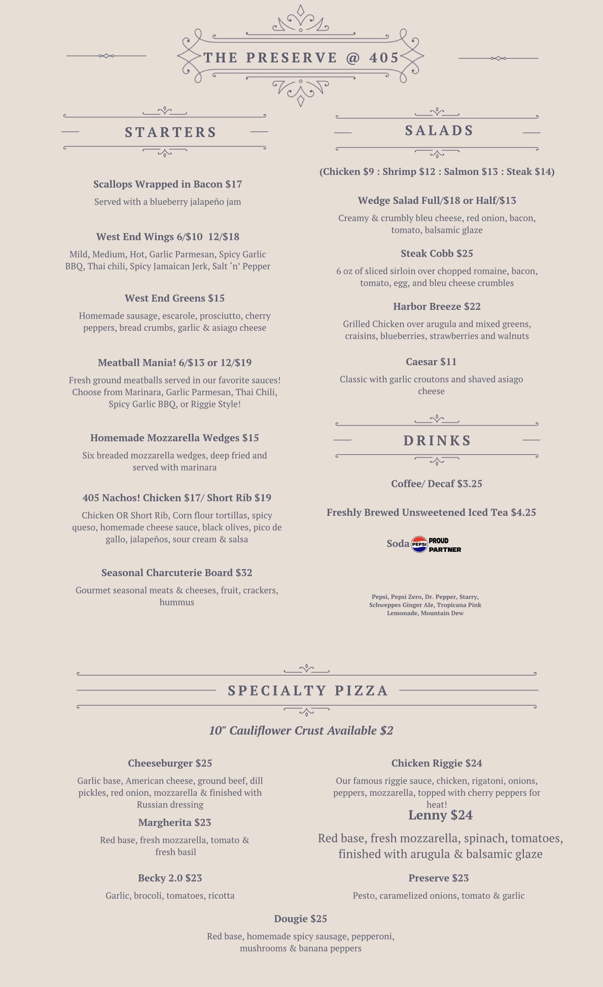 Dinner Menu Page 1